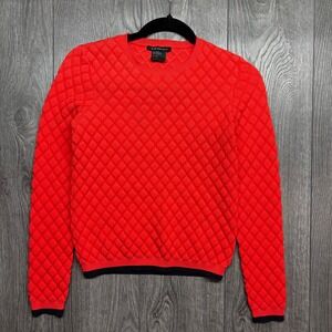 Armani Exchange Womens Red Quilted Diamond Knit Crewneck Sweater XS Black Trim